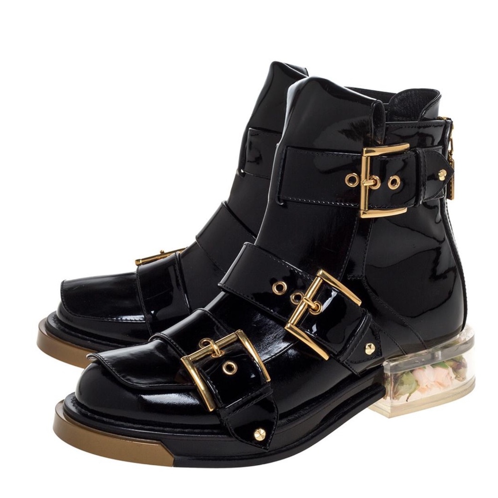 Alexander McQueen buckle boots booties with flower petal rosebud heels 38/8/7.5 - Picture 8 of 8